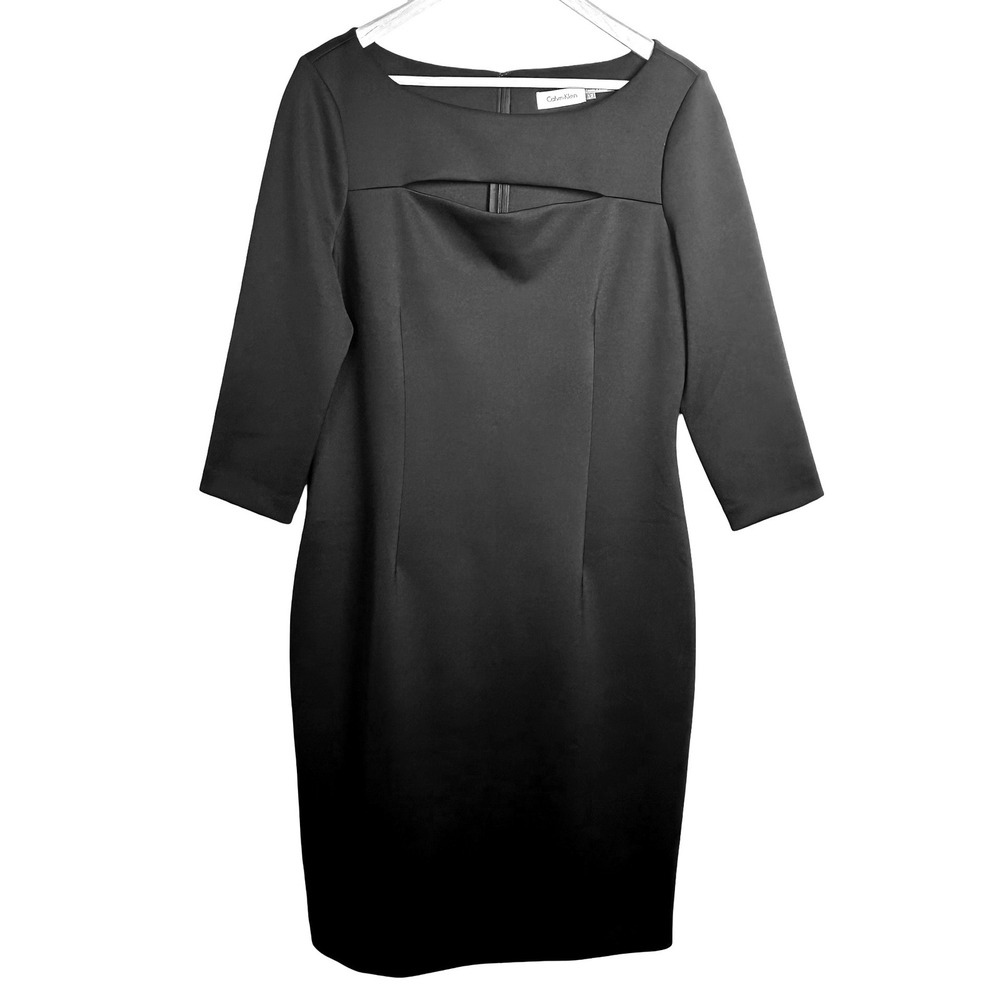 Calvin Klein 3/4‎ Sleeve Sheath Dress Size 12 Cut Out Business Career Office